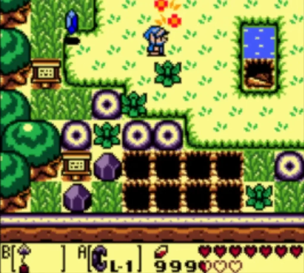 Link past the pits and purple rocks at the end of the Signpost Maze