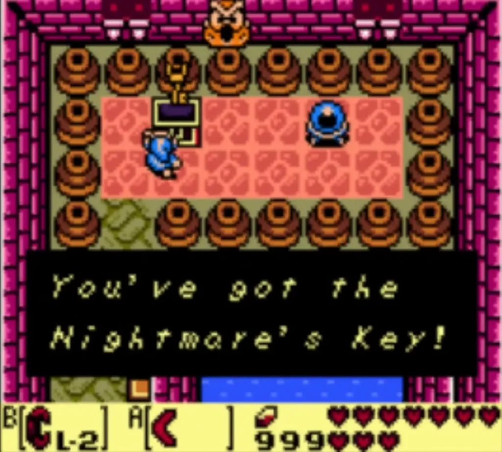 Message box reading You've got the Nightmare's Key!, with Link holding the key overhead