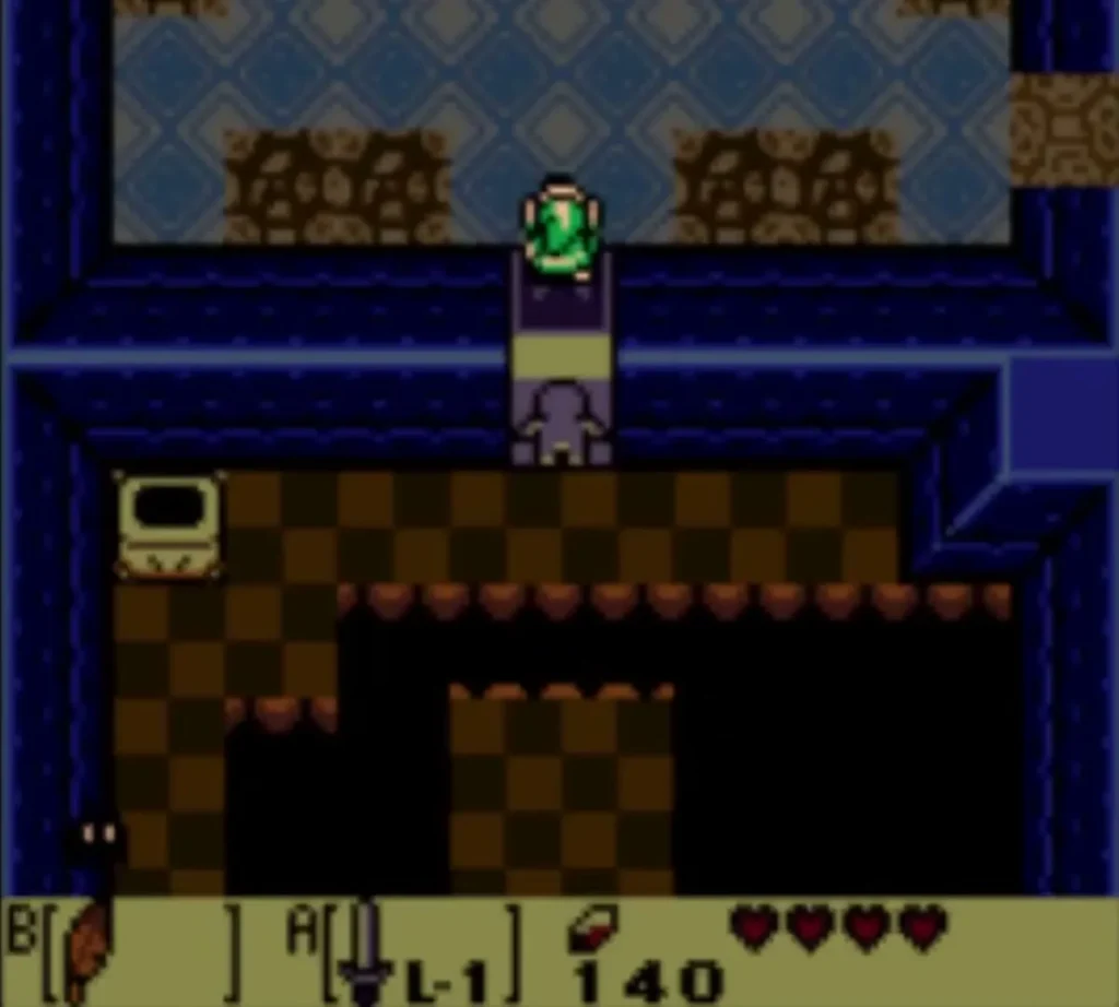 Link at the one-way door in the north wall of the dark room Link at the one-way door in the north wall of the dark room