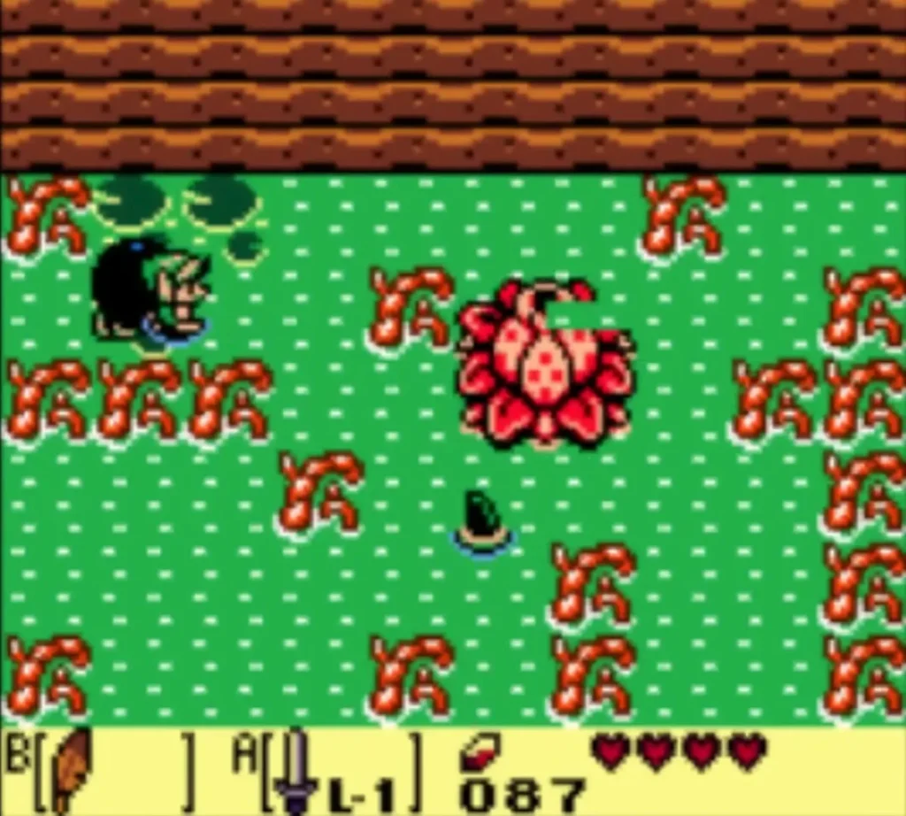 A large red Goponga Flower in the swamp, with Link and BowWow close by A large red Goponga Flower in the swamp, with Link and BowWow close by