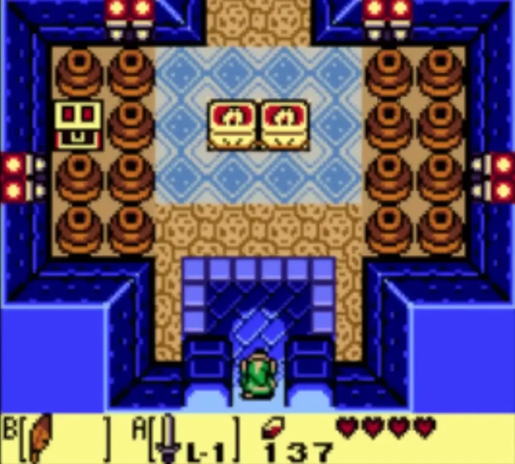 Link walking into Bottle Grotto through the entrance doorway Link walking into Bottle Grotto through the entrance doorway