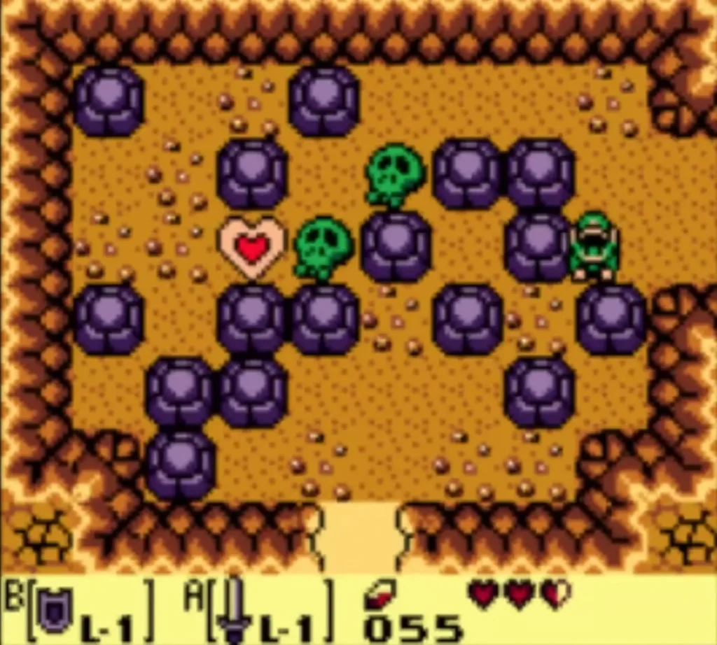 The Piece of Heart in the middle of the rock and skull pot room in the Mysterious Forest log cave The Piece of Heart in the middle of the rock and skull pot room in the Mysterious Forest log cave