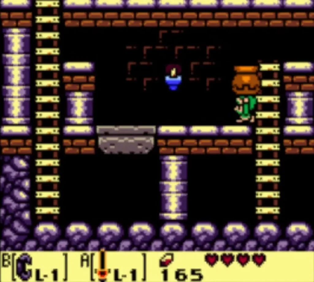 Link carrying a pot up on the underground platform beside the ladder Link carrying a pot up on the underground platform beside the ladder