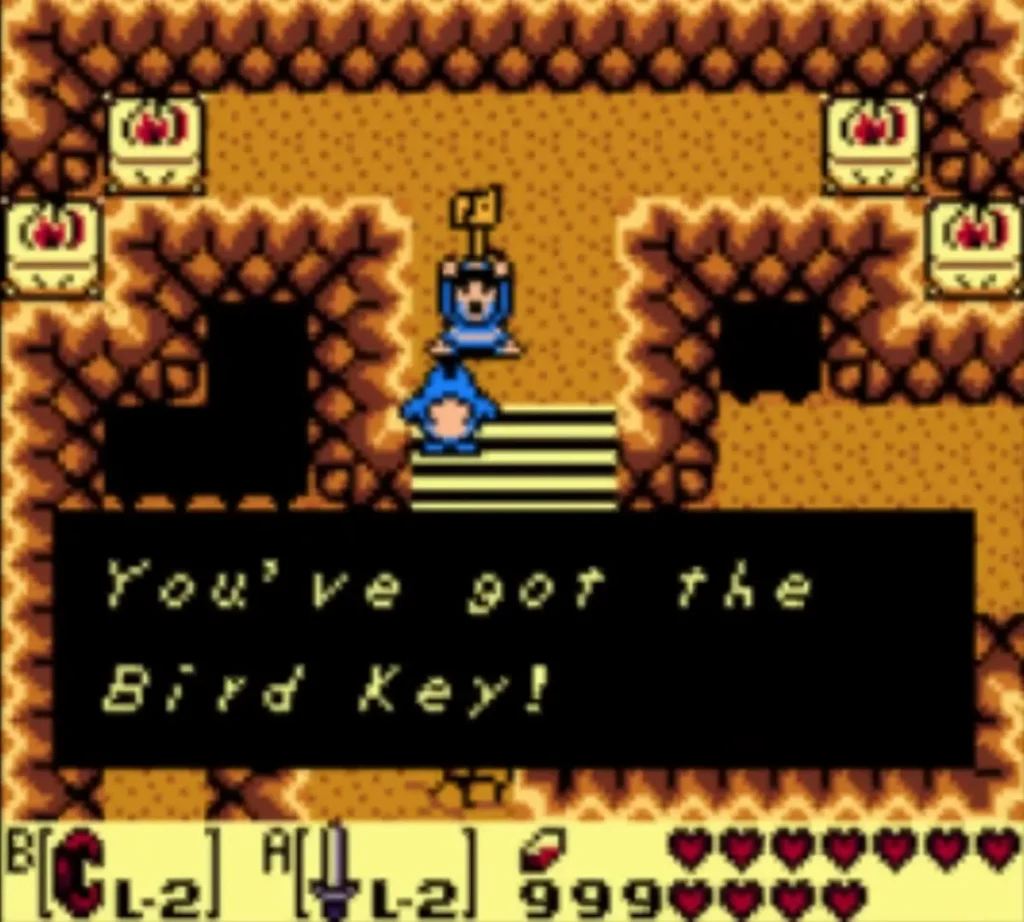 The message box 'You've got the Bird Key!' on the dais The message box 'You've got the Bird Key!' on the dais