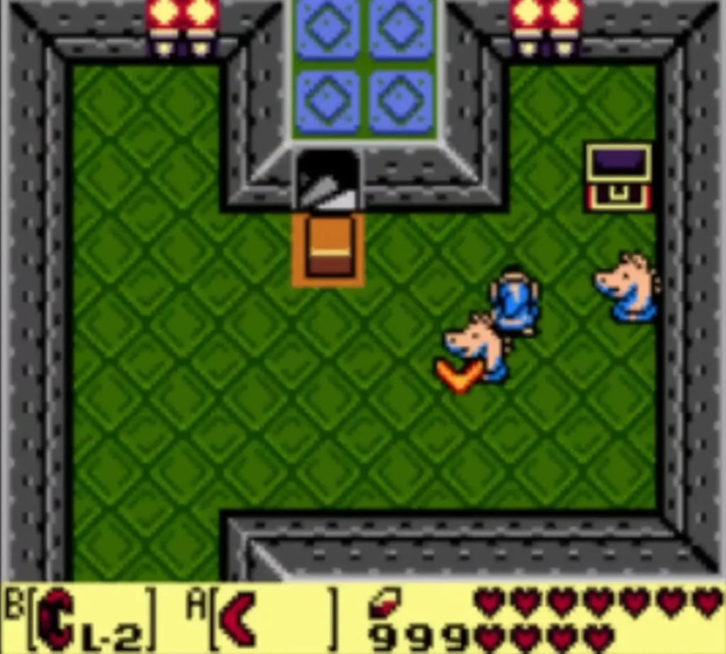 Link holding the Map above his head beside an open chest Link holding the Map above his head beside an open chest