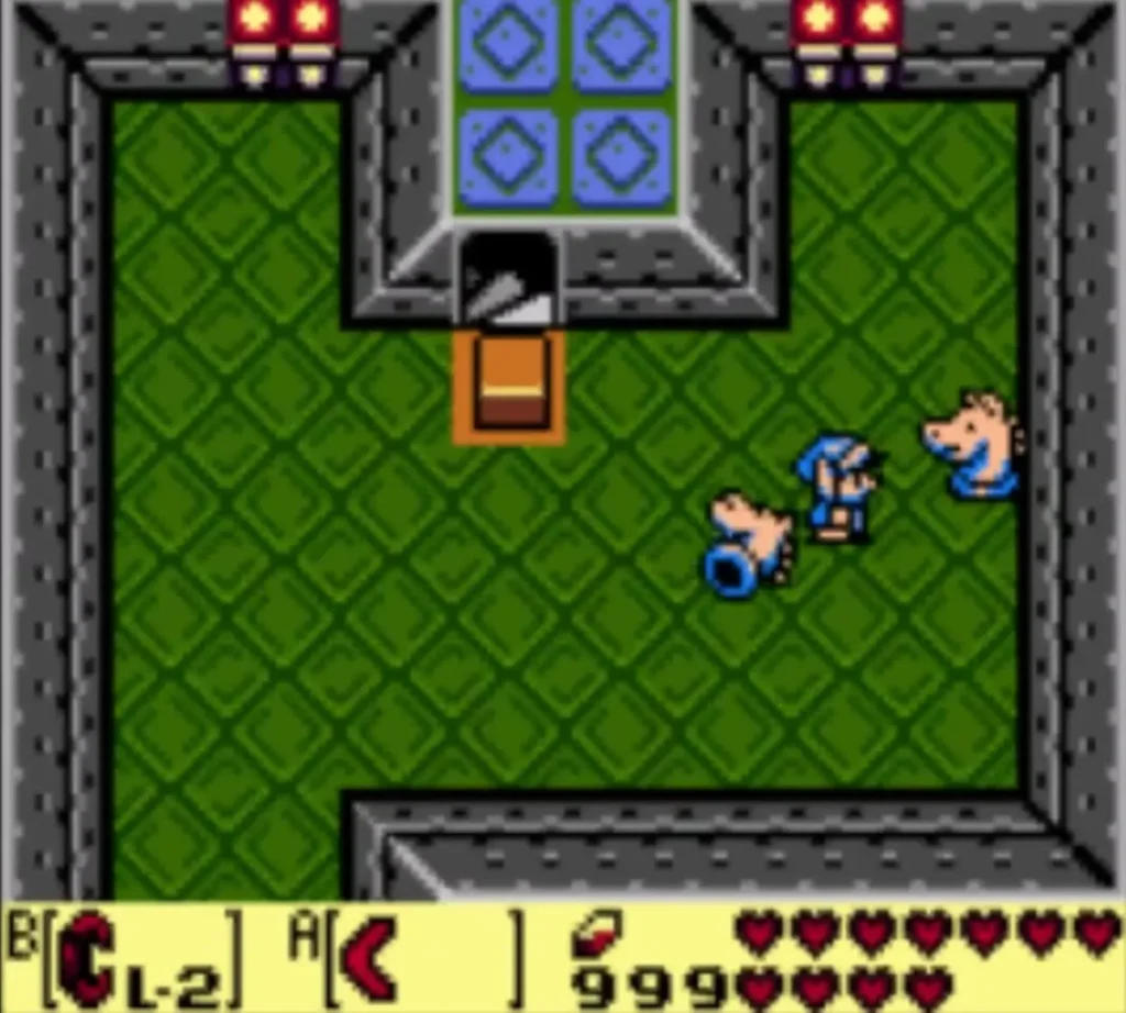 Link among stone horse heads in a green room of Eagle's Tower Link among stone horse heads in a green room of Eagle's Tower