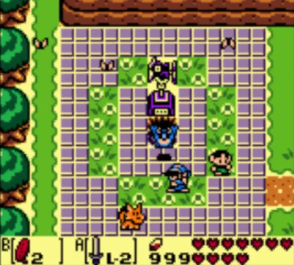 Link standing in the Mabe Village square below the weathercock statue Link standing in the Mabe Village square below the weathercock statue