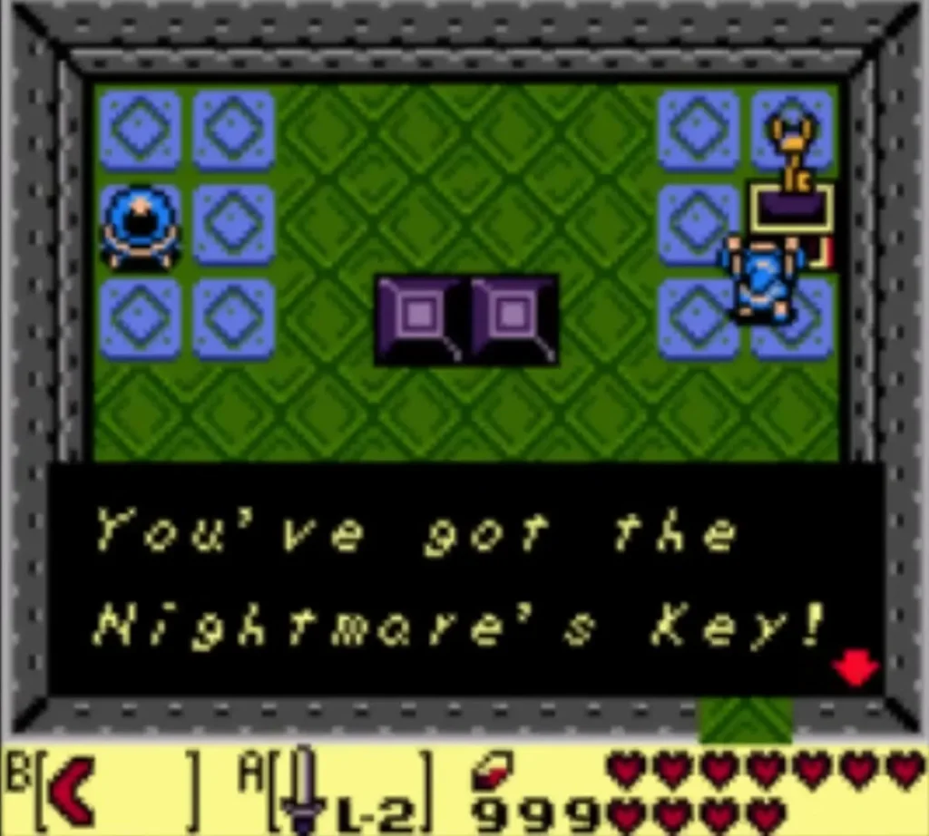 The message box 'You've got the Nightmare's Key!' in the two-block room The message box 'You've got the Nightmare's Key!' in the two-block room