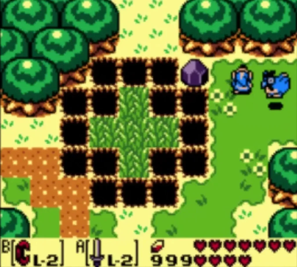 The Rooster hovering beside the pit field as Link stands at its edge The Rooster hovering beside the pit field as Link stands at its edge