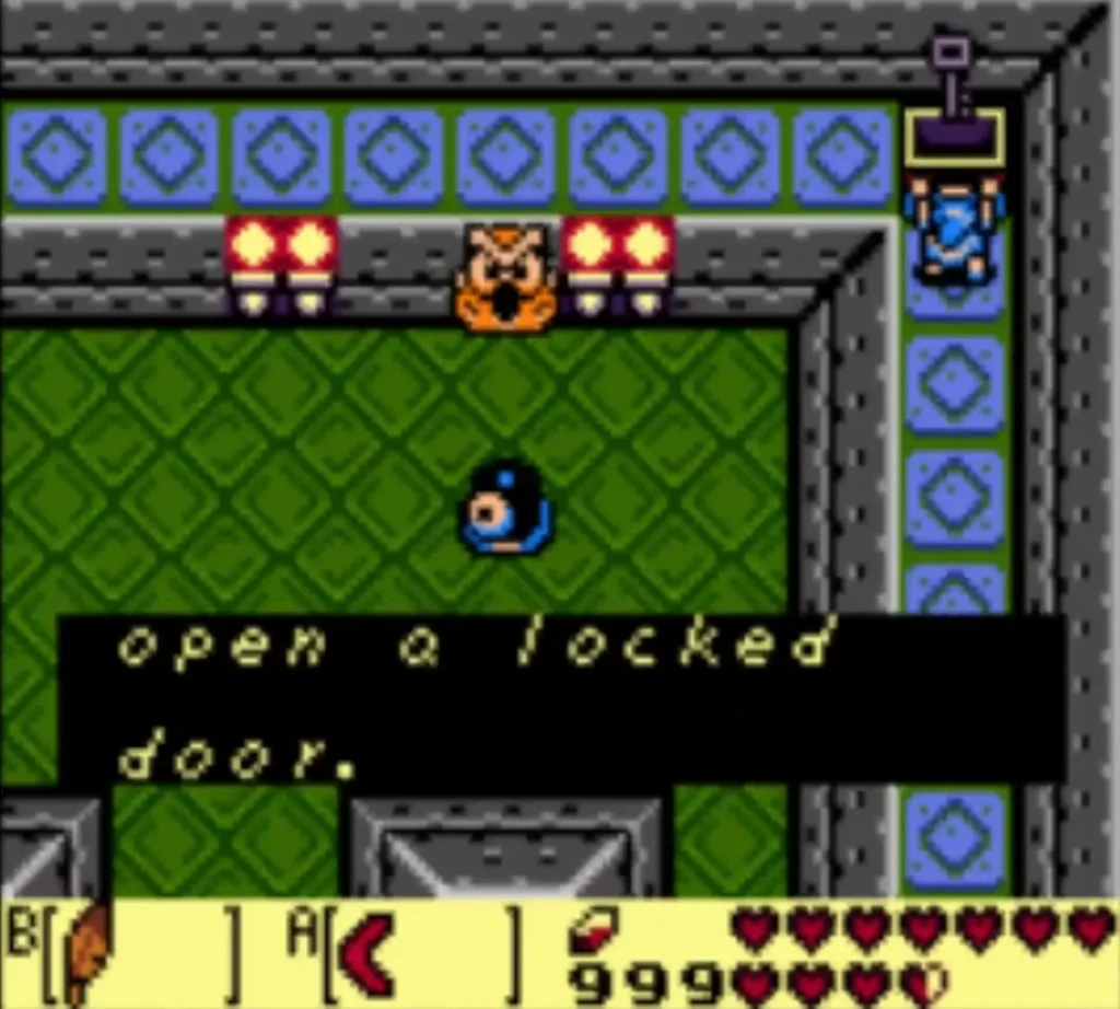 Message box ending open a locked door. on a green-tiled Eagle's Tower room Message box ending open a locked door. on a green-tiled Eagle's Tower room