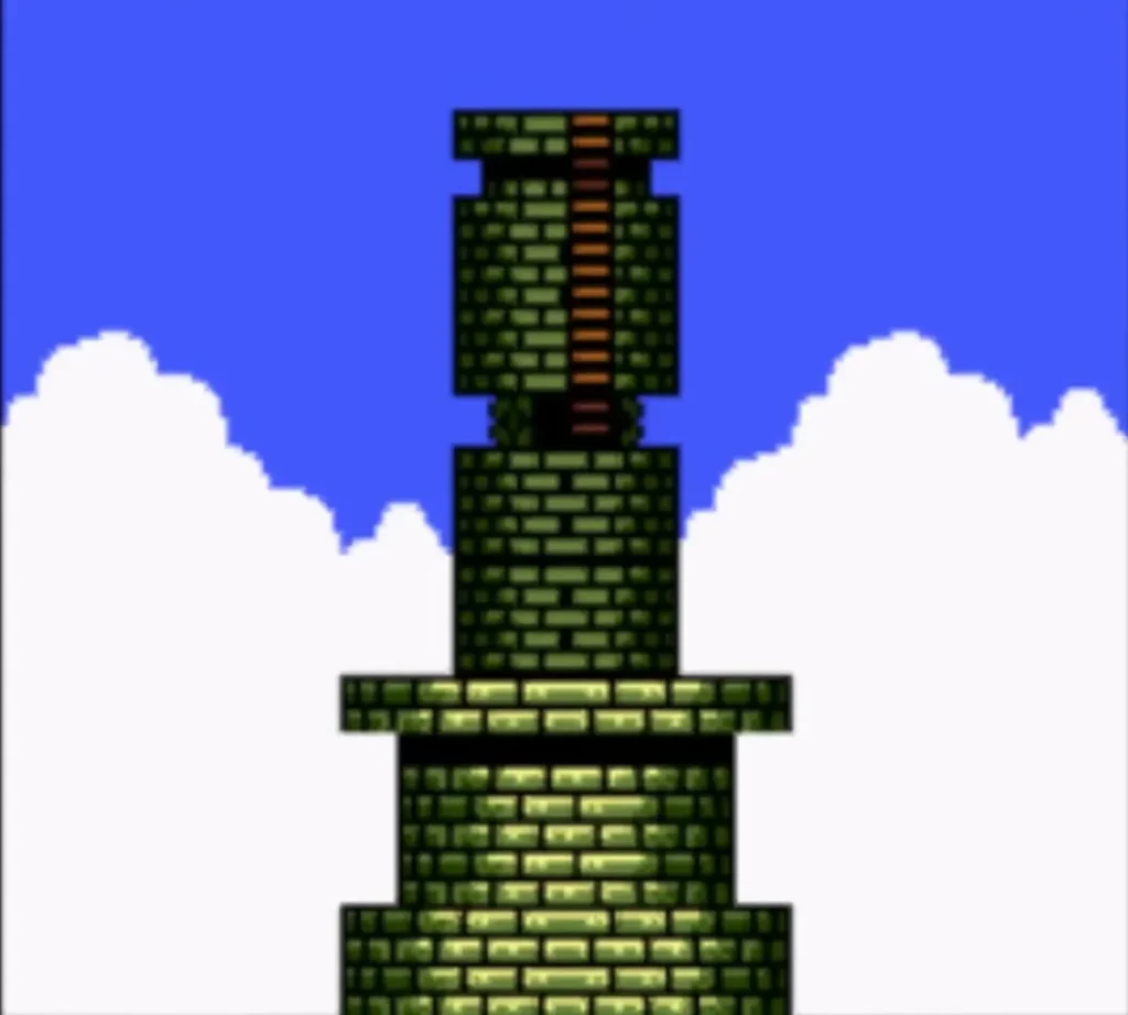 The green tower with its top section breaking away from the lower floors The green tower with its top section breaking away from the lower floors