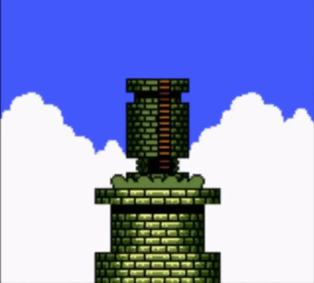 The green tower after its upper floors have dropped down onto the lower section The green tower after its upper floors have dropped down onto the lower section