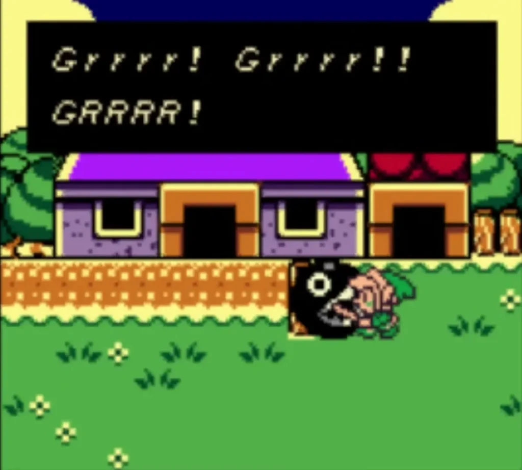 Chain Chomp barking at Link beside the doghouse Chain Chomp barking at Link beside the doghouse
