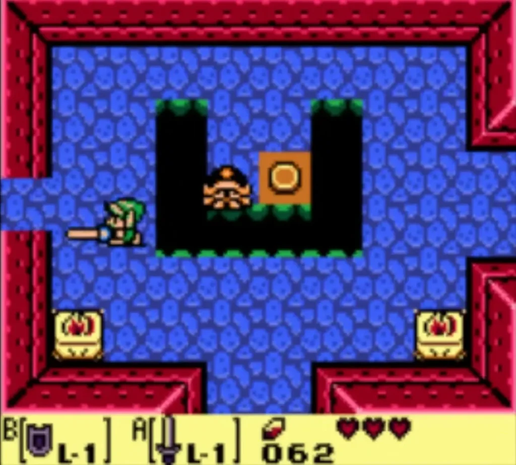 Link attacks a Hardhat Beetle next to the orange switch in the pit room Link attacks a Hardhat Beetle next to the orange switch in the pit room