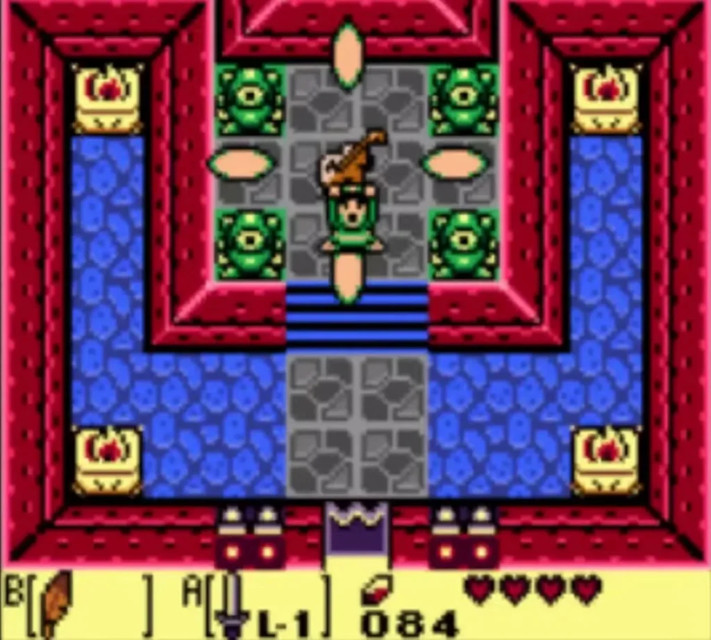 Link plays the Full Moon Cello while sound rings surround him Link plays the Full Moon Cello while sound rings surround him
