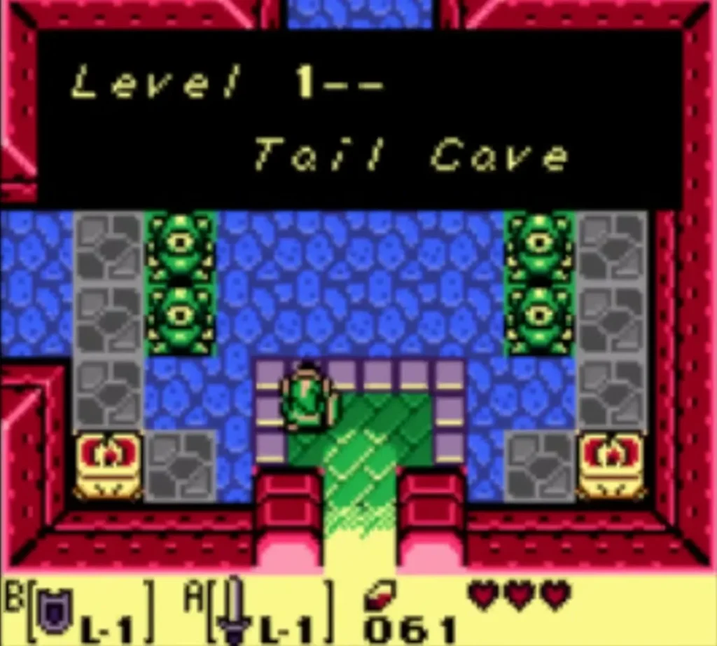 Entrance room of the Tail Cave with the Level 1 title banner across the top Entrance room of the Tail Cave with the Level 1 title banner across the top