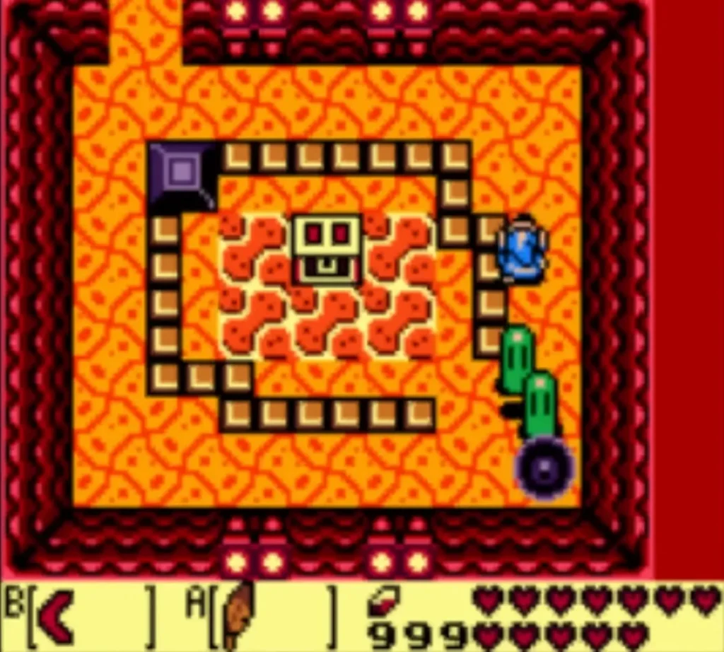 The brick trail leading around the lava island with a chest The brick trail leading around the lava island with a chest