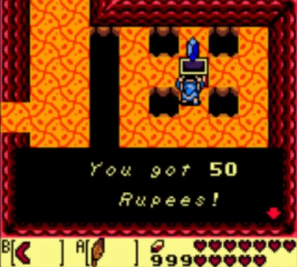 The message box 'You got 50 Rupees!' in the lava room The message box 'You got 50 Rupees!' in the lava room