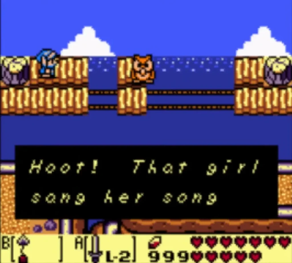 The Owl perched on the bridge, telling Link about Marin's song The Owl perched on the bridge, telling Link about Marin's song