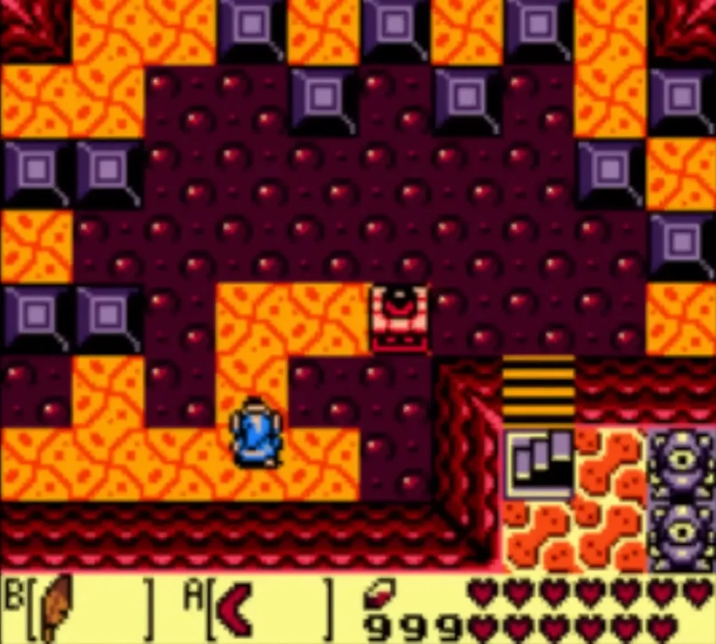 The red platform pushed up once with Link below it beside the stair tiles The red platform pushed up once with Link below it beside the stair tiles