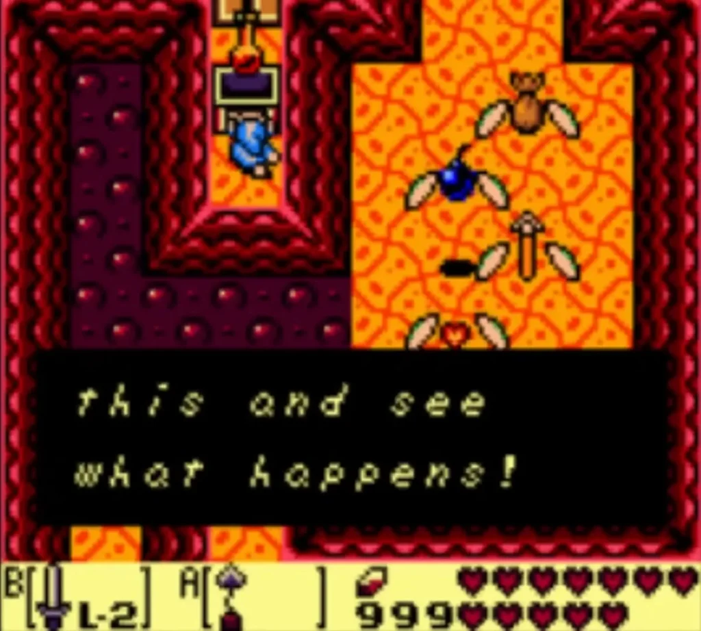 Link holds up the Secret Medicine as the message box finishes its second page. Link holds up the Secret Medicine as the message box finishes its second page.