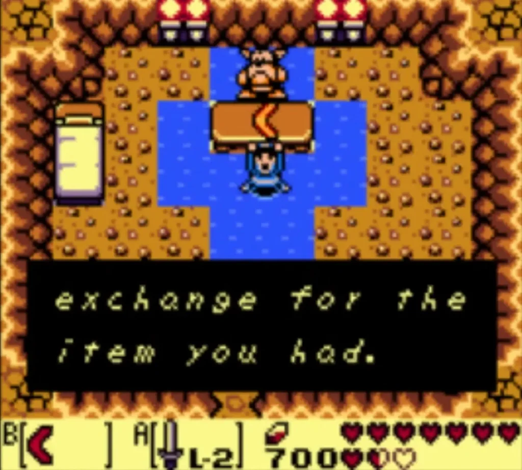 The message box 'exchange for the item you had' at the beach pond The message box 'exchange for the item you had' at the beach pond