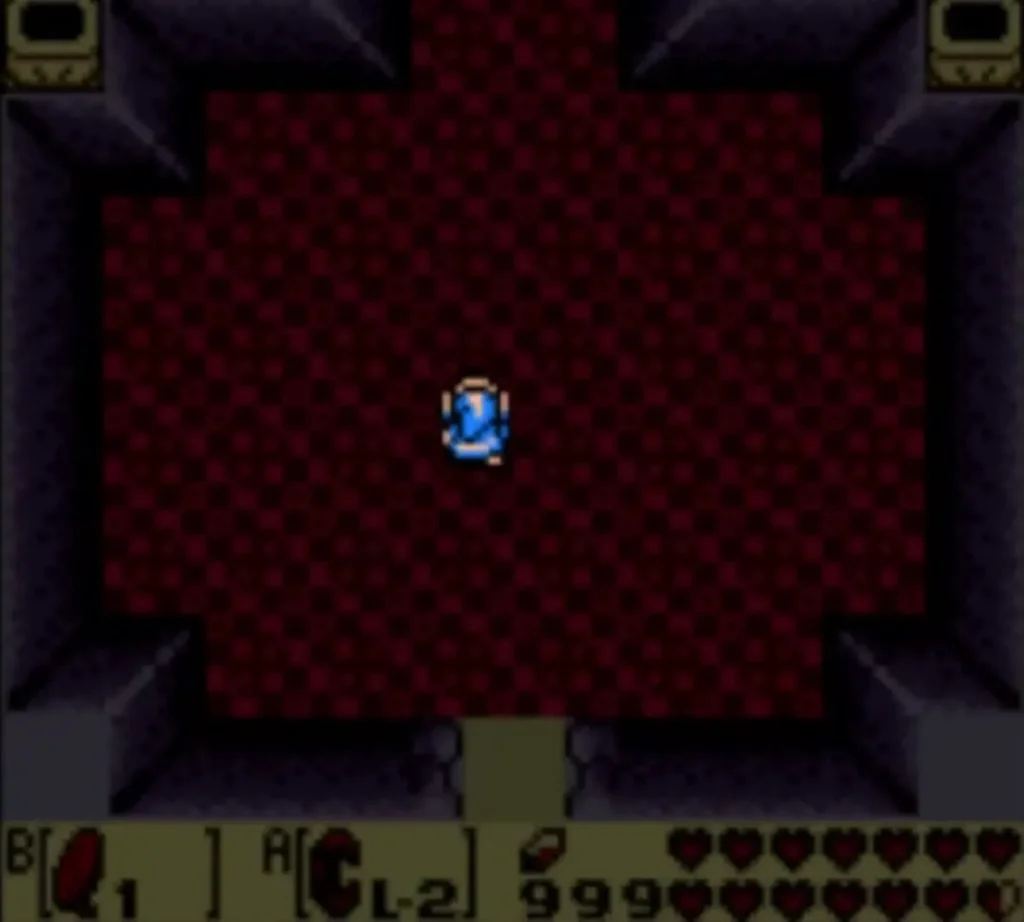 Link standing in the red-floored entry room of the Wind Fish Egg Link standing in the red-floored entry room of the Wind Fish Egg