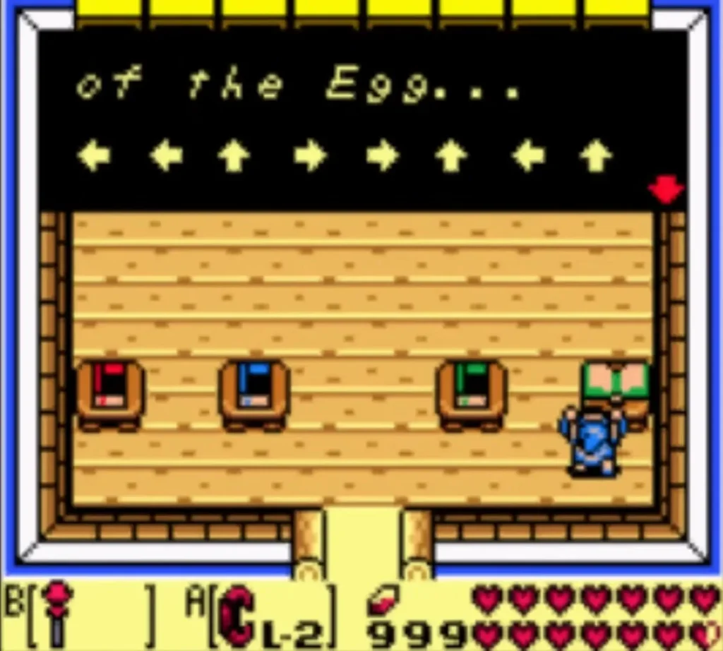 The open library book showing the row of arrows for the Egg maze The open library book showing the row of arrows for the Egg maze