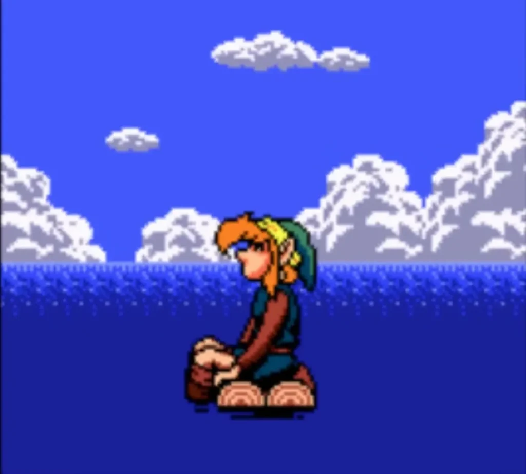 Link sitting alone on the sea after waking at the end of the adventure Link sitting alone on the sea after waking at the end of the adventure
