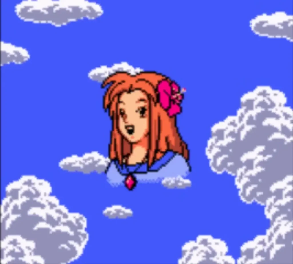Marin's portrait smiling against the blue sky in the scene after the credits Marin's portrait smiling against the blue sky in the scene after the credits
