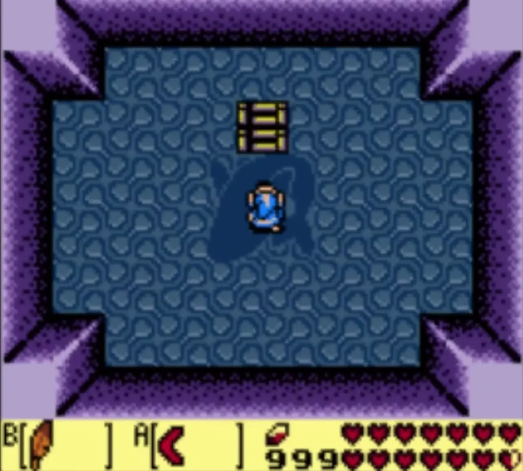 A staircase appears in the floor of the arena above Link A staircase appears in the floor of the arena above Link