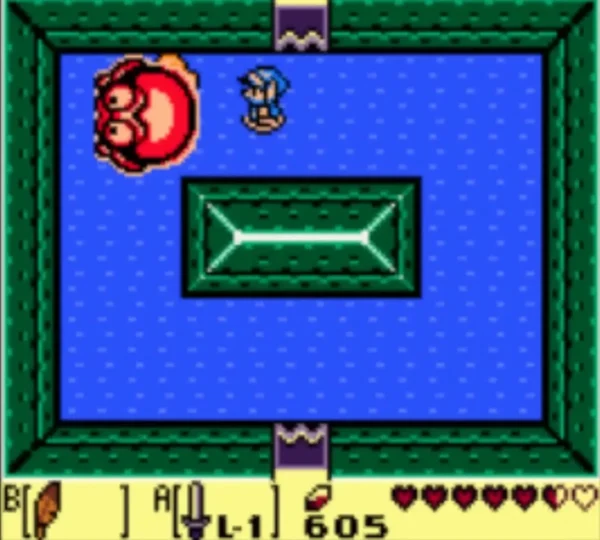 Cue Ball turns in the water arena with Link on the far side of the room Cue Ball turns in the water arena with Link on the far side of the room