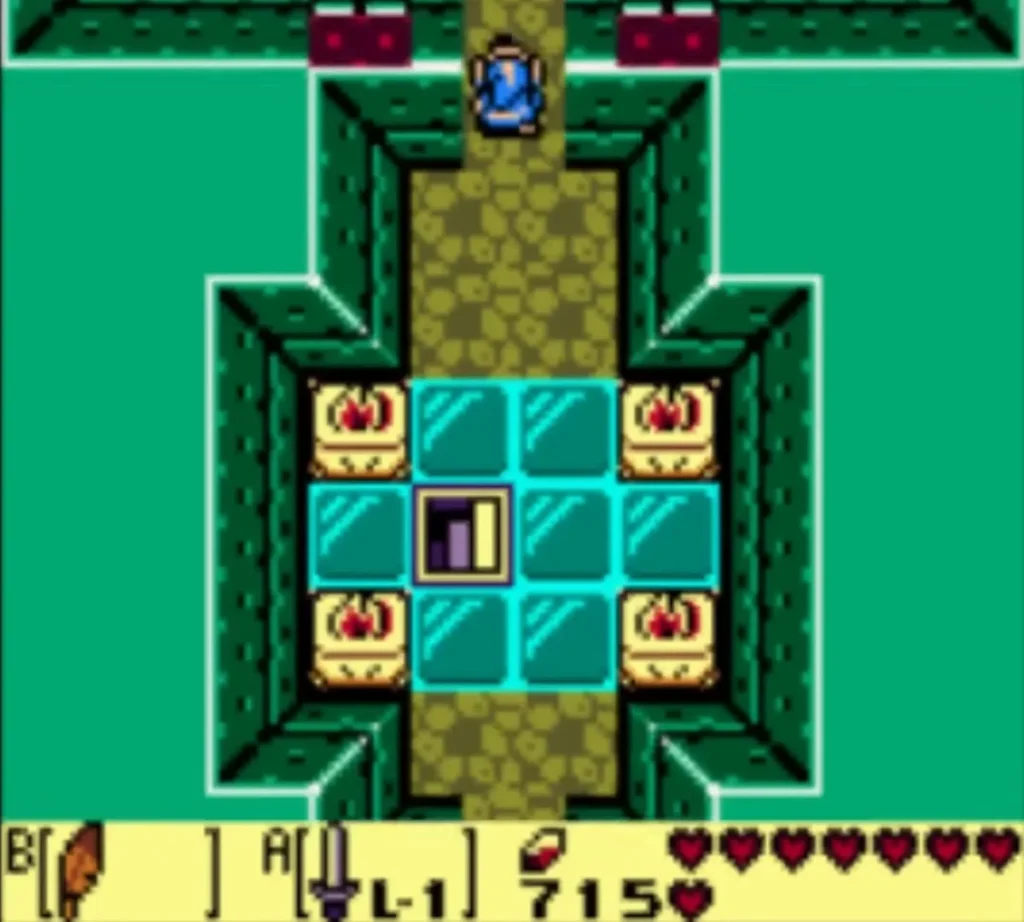 Link walking into the chamber of the Surf Harp through the north doorway Link walking into the chamber of the Surf Harp through the north doorway
