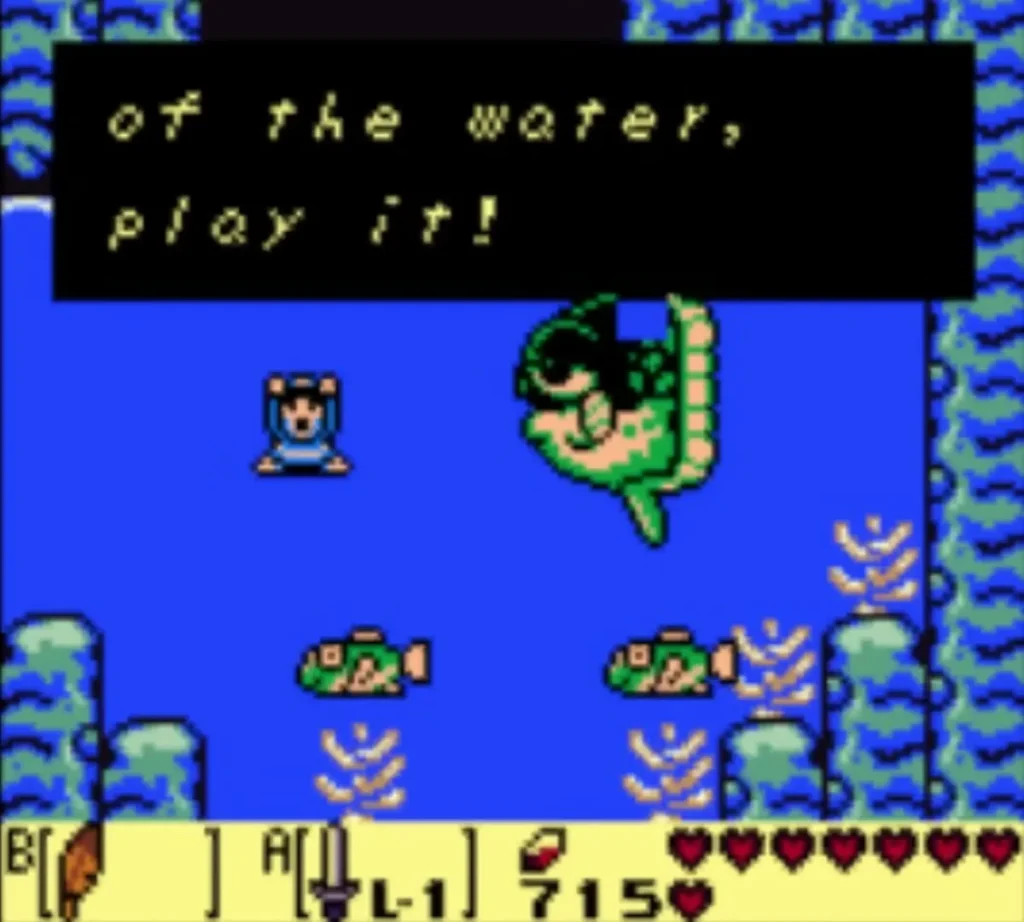 Manbo in the water with the Manbo's Mambo message box on screen. Manbo in the water with the Manbo's Mambo message box on screen.