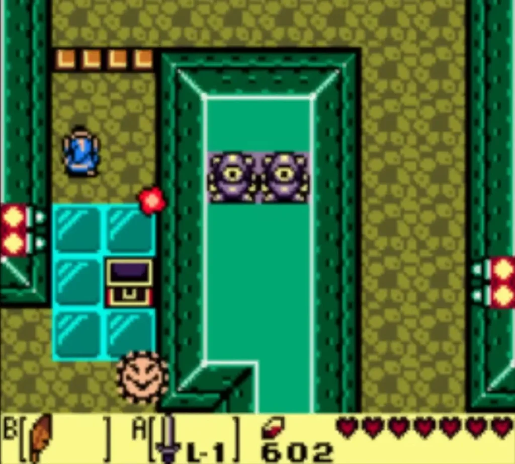 Chest in the tile room of the fourth key path, with a red-dotted trap beside it Chest in the tile room of the fourth key path, with a red-dotted trap beside it