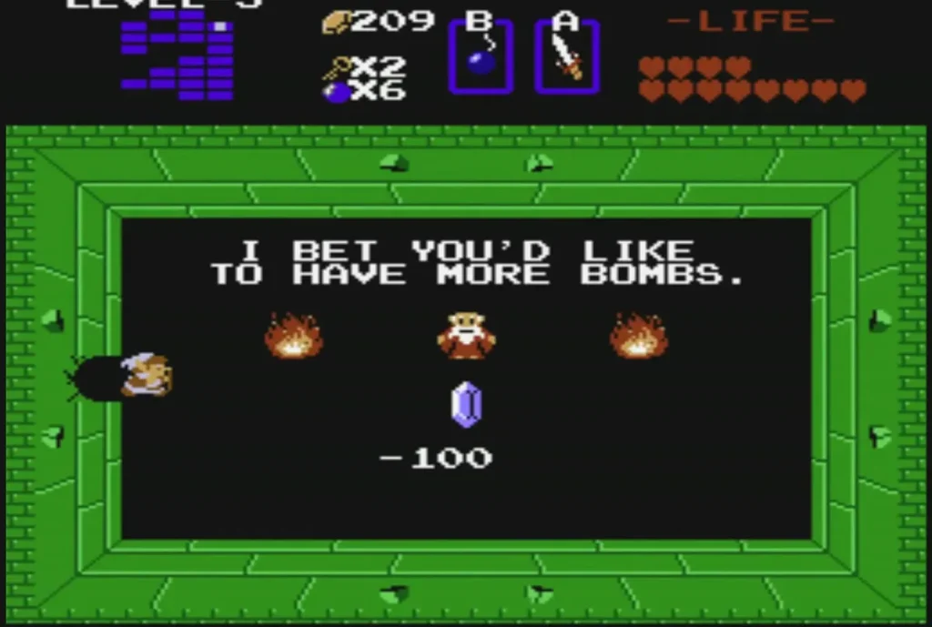 Old man between three fires in the bomb room offering a bomb upgrade for 100