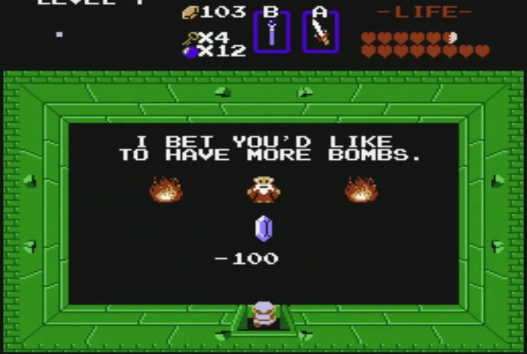 Old man between two fires offering more bombs for 100 in Level 7