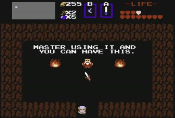 Old Man in the sword cave between two fires saying Master Using It and You Can Have This Old Man in the sword cave between two fires saying Master Using It and You Can Have This