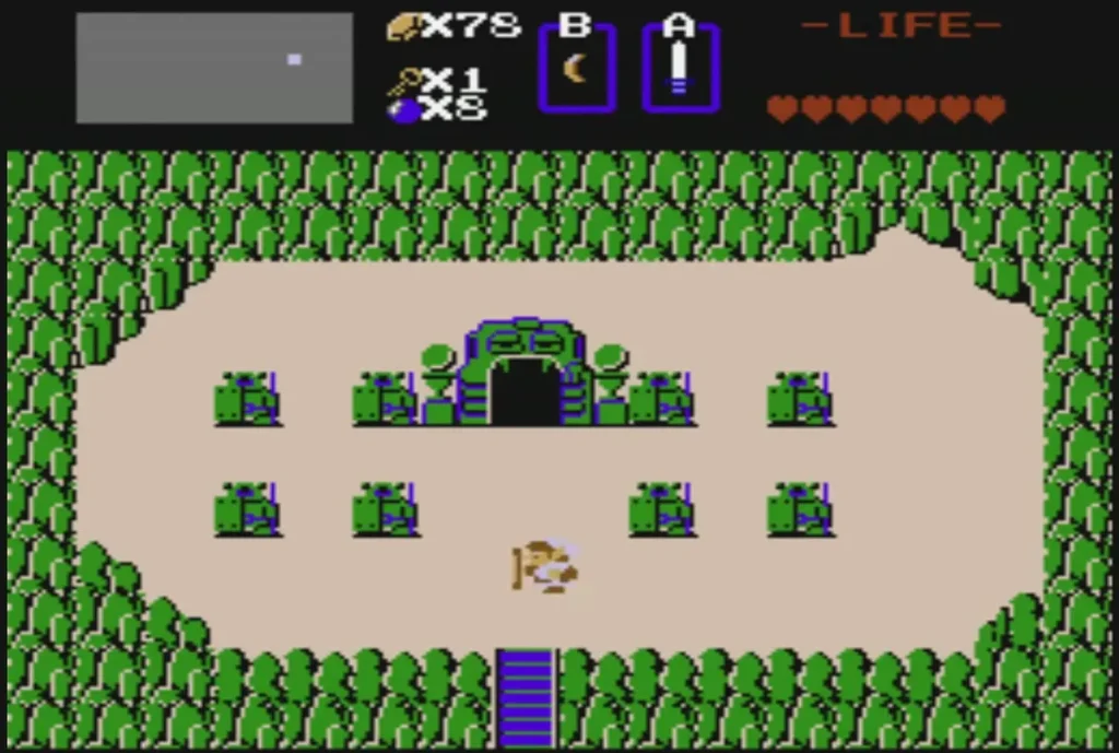 Link at the cave entrance on the overworld that leads into Level 2 Link at the cave entrance on the overworld that leads into Level 2