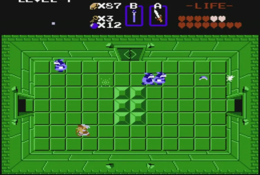 Blue Wizzrobe wizards in a green dungeon room
