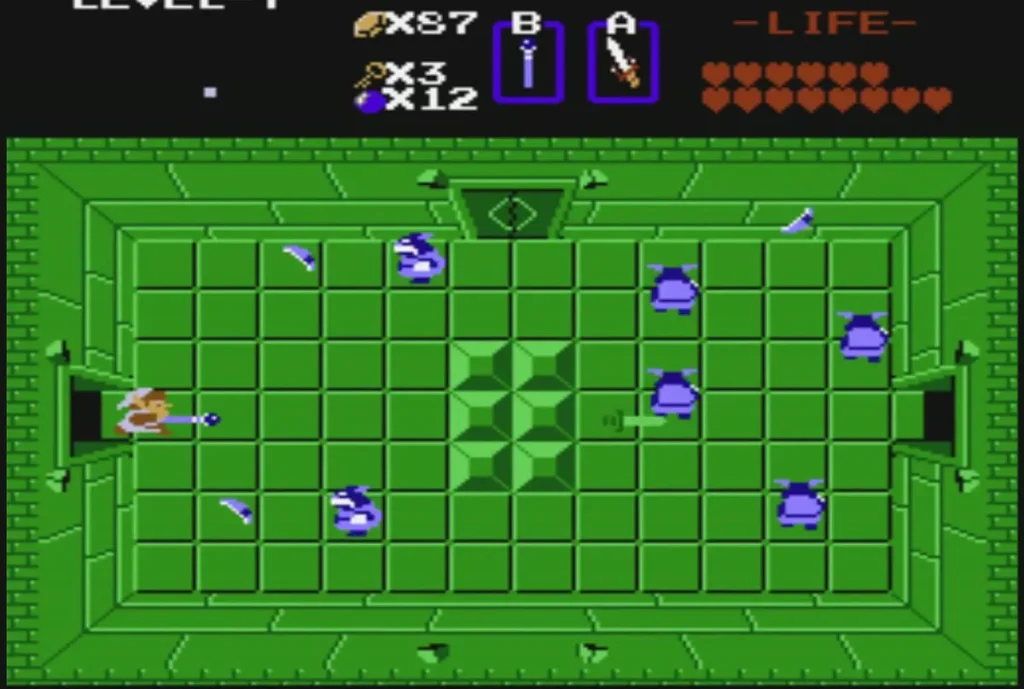 Blue Wizzrobe wizards with magic blasts in a green Level 7 room