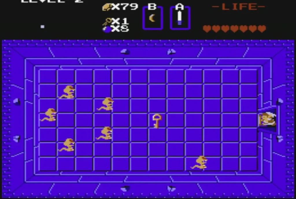 Orange Goriya enemies roaming a purple Level 2 room
