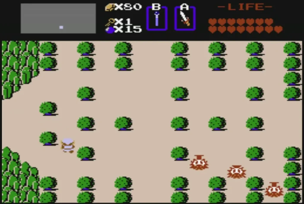Three red Octoroks on a bush field in the overworld