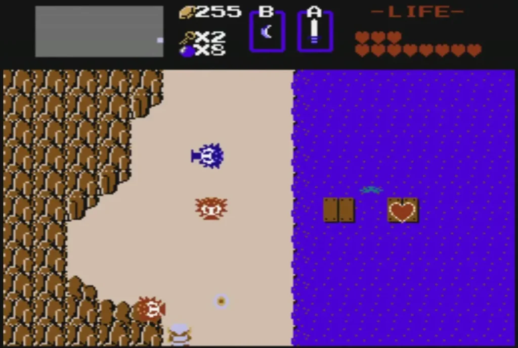 Wooden dock out in the lake with a red heart on the shore beside it Wooden dock out in the lake with a red heart on the shore beside it