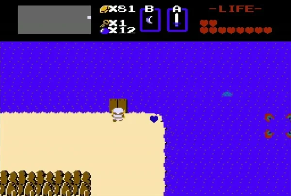 Link on a small island shore in the lake, reached by Raft Link on a small island shore in the lake, reached by Raft