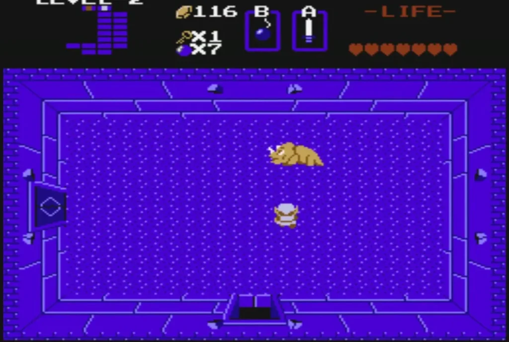 Golden Dodongo boss in the Level 2 boss room during the fight Golden Dodongo boss in the Level 2 boss room during the fight