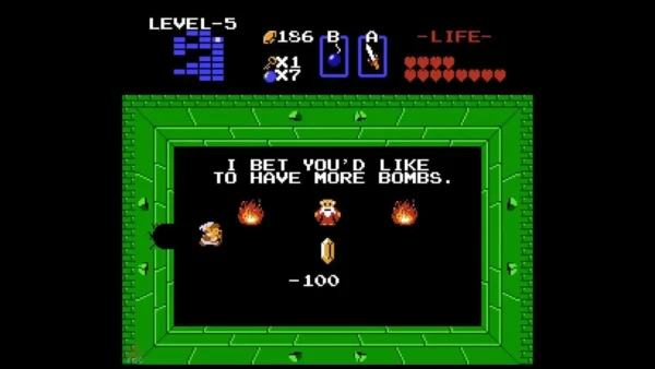 Old Man offering the first bomb upgrade for 100 rupees