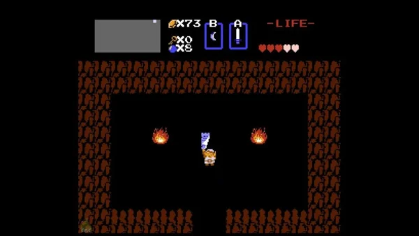 Link carrying the Letter in a cave Link carrying the Letter in a cave