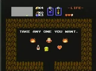 Old Man offering a choice of a potion or a Heart Container Old Man offering a choice of a potion or a Heart Container