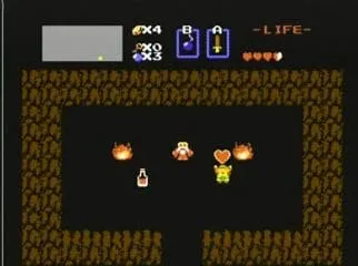 Gift cave with a Heart Container and a potion on the floor Gift cave with a Heart Container and a potion on the floor